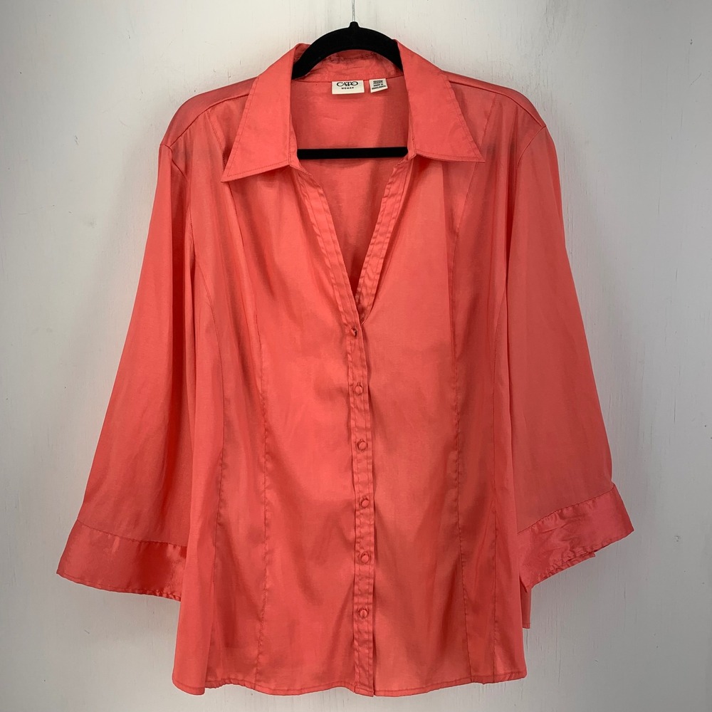 Cato Woman 18/20W Coral Pink Iridescent Button Up Top Blouse 3/4 Sleeve Office